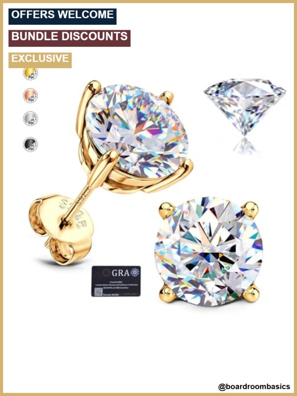 Moissanite Stud Earrings 18k Gold Plated Sterling Silver Hypoallergenic 1.5ct